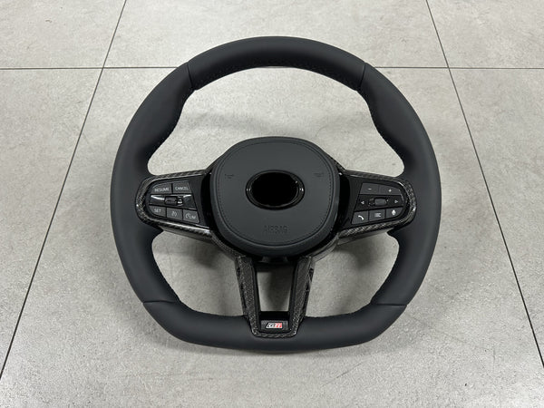 GR Supra Manual G8X Style Smooth Leather with Carbon Fiber Steering Wheel