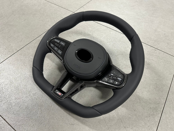 GR Supra Manual G8X Style Smooth Leather with Carbon Fiber Steering Wheel