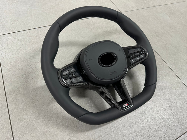GR Supra Manual G8X Style Smooth Leather with Carbon Fiber Steering Wheel