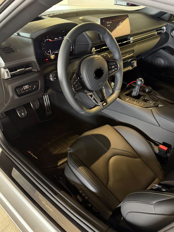 GR Supra Manual G8X Style Smooth Leather with Carbon Fiber Steering Wheel