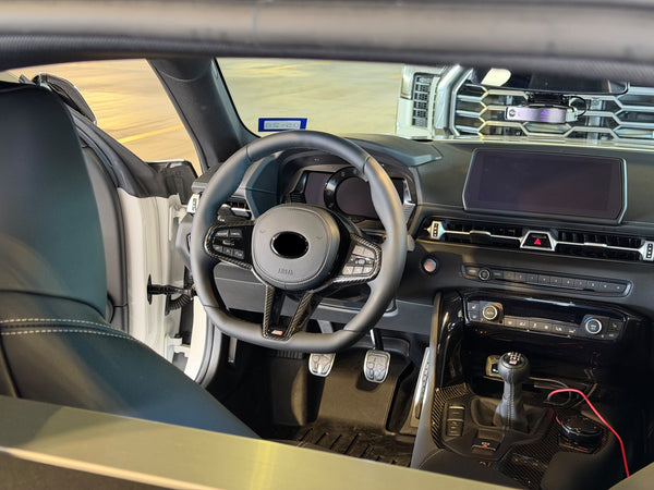 GR Supra Manual G8X Style Smooth Leather with Carbon Fiber Steering Wheel